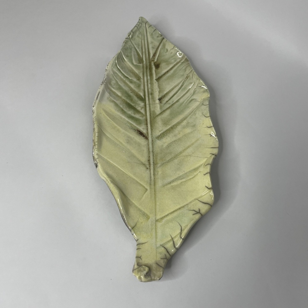 Handmade Ceramic Green Leaf Tray 14.5x6 Pottery Serving Botanical Snack Candy‎
